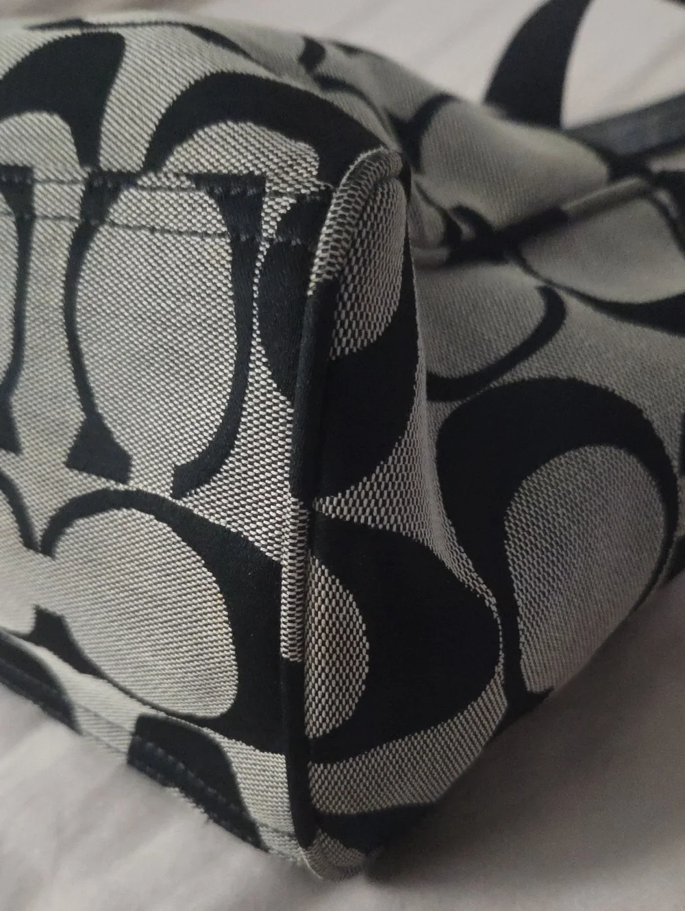 Coach Black and Khaki Signature Canvas Tote with Pink Charm